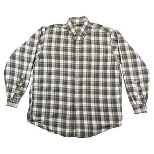 Viyella Mens Large Plaid Button Down Shirt Cotton Wool Blend Green Navy USA Made